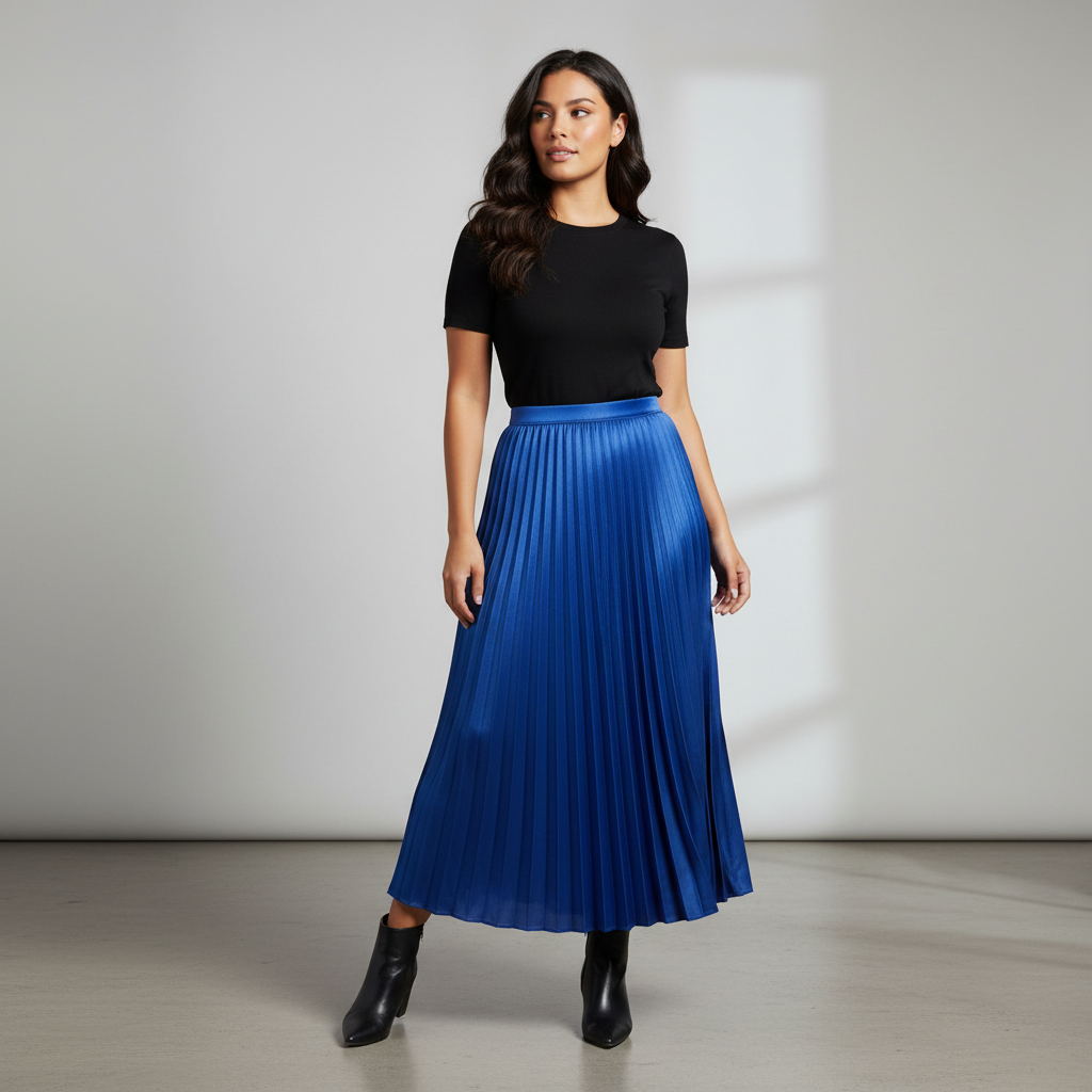 Satin Pleated High-Waist Skirt