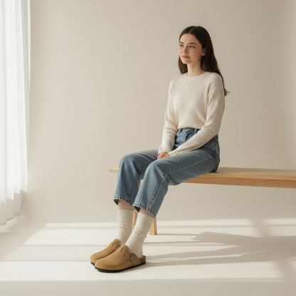 Comfort Suede Cork Slippers – Elorina - Brown / 4 Velano Fashion