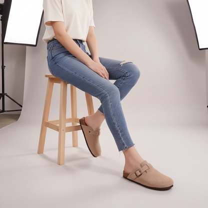 Comfort Suede Cork Slippers – Elorina - Beige / 4 Velano Fashion