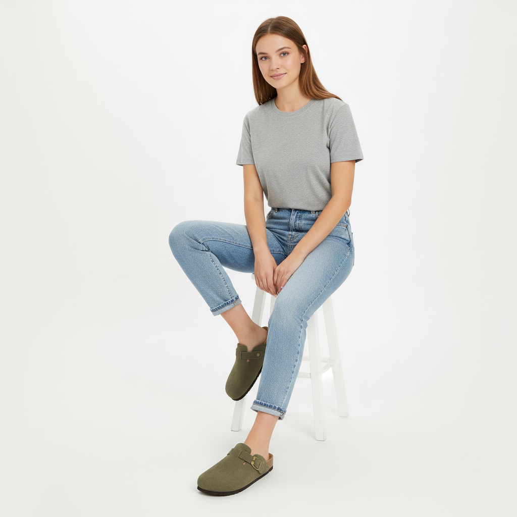 Comfort Suede Cork Slippers – Elorina - Green / 4 Velano Fashion