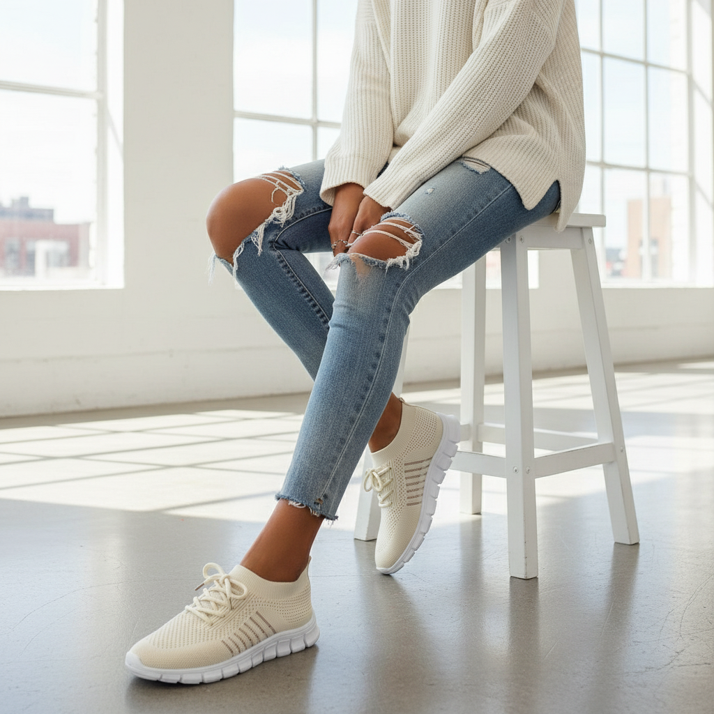 Comfort Support Sneakers – Camira - Beige / 4 Velano Fashion