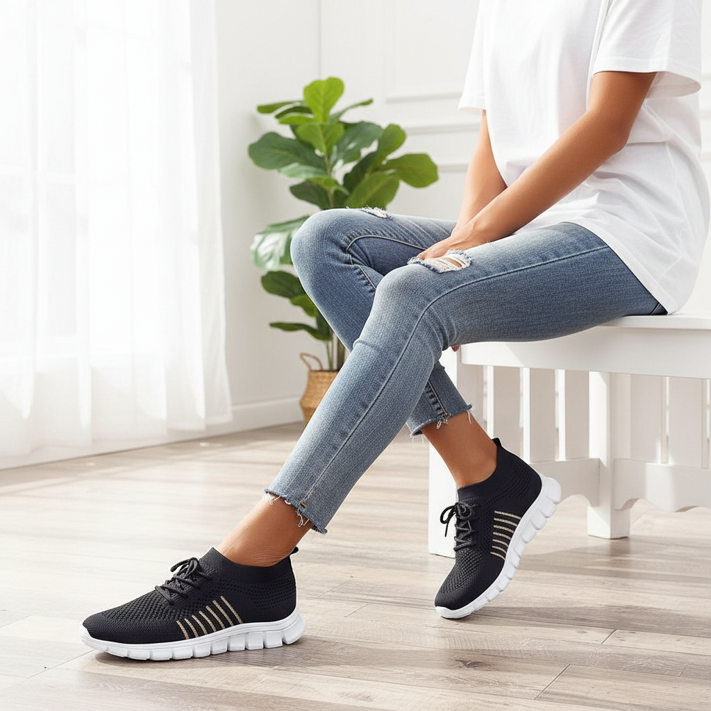 Comfort Support Sneakers – Camira - Black / 4 Velano Fashion