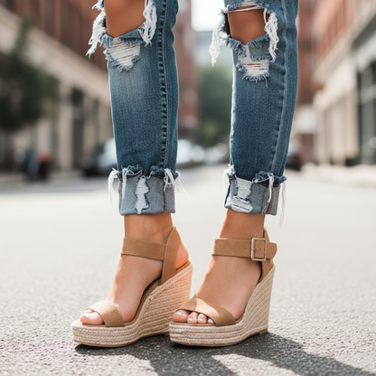 Espadrille Wedge Sandals - Elena - Brown / 3 Velano Fashion