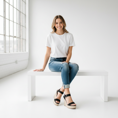 Espadrille Wedge Sandals - Elena - Black / 3 Velano Fashion