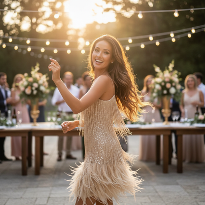 Women's Feather Mini Dress – Liora - White / XS Velano Fashion