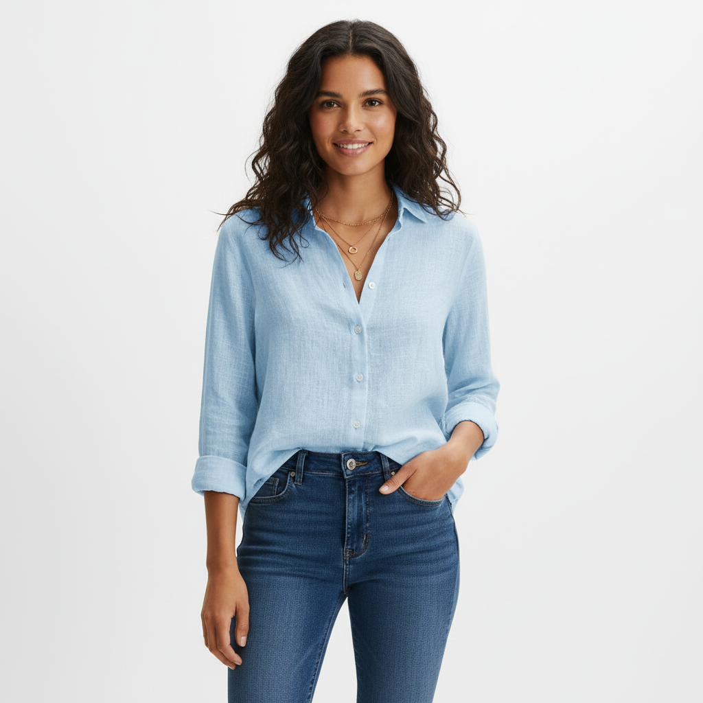 Linen Blend Button-Down Blouse – Evelora