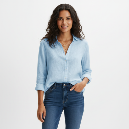 Linen Blend Button-Down Blouse – Evelora