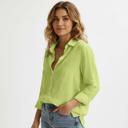 Linen Blend Button-Down Blouse – Evelora