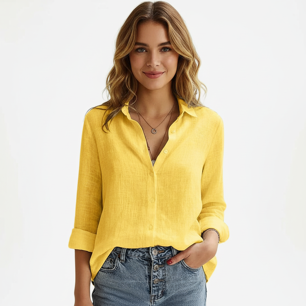Linen Blend Button-Down Blouse – Evelora