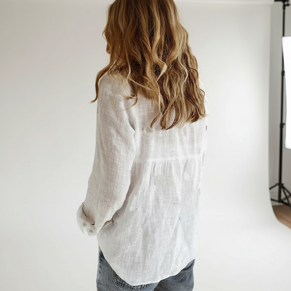 Linen Blend Button-Down Blouse – Evelora