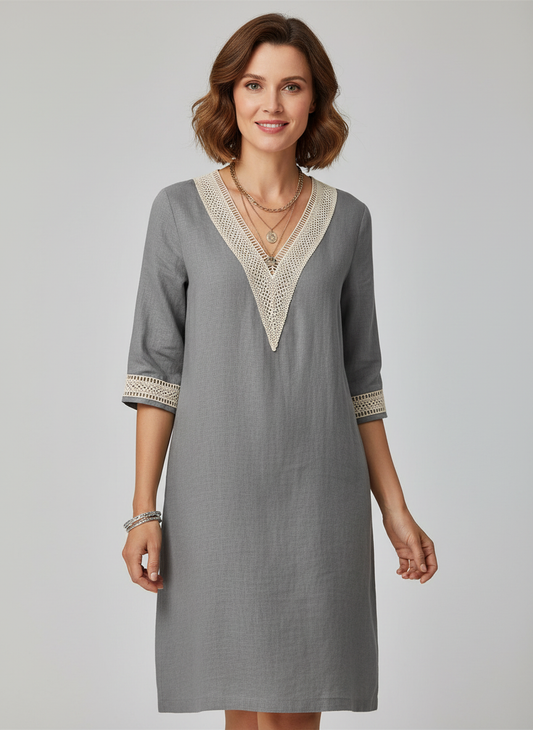 Linen Lace Trim Dress – Marivela