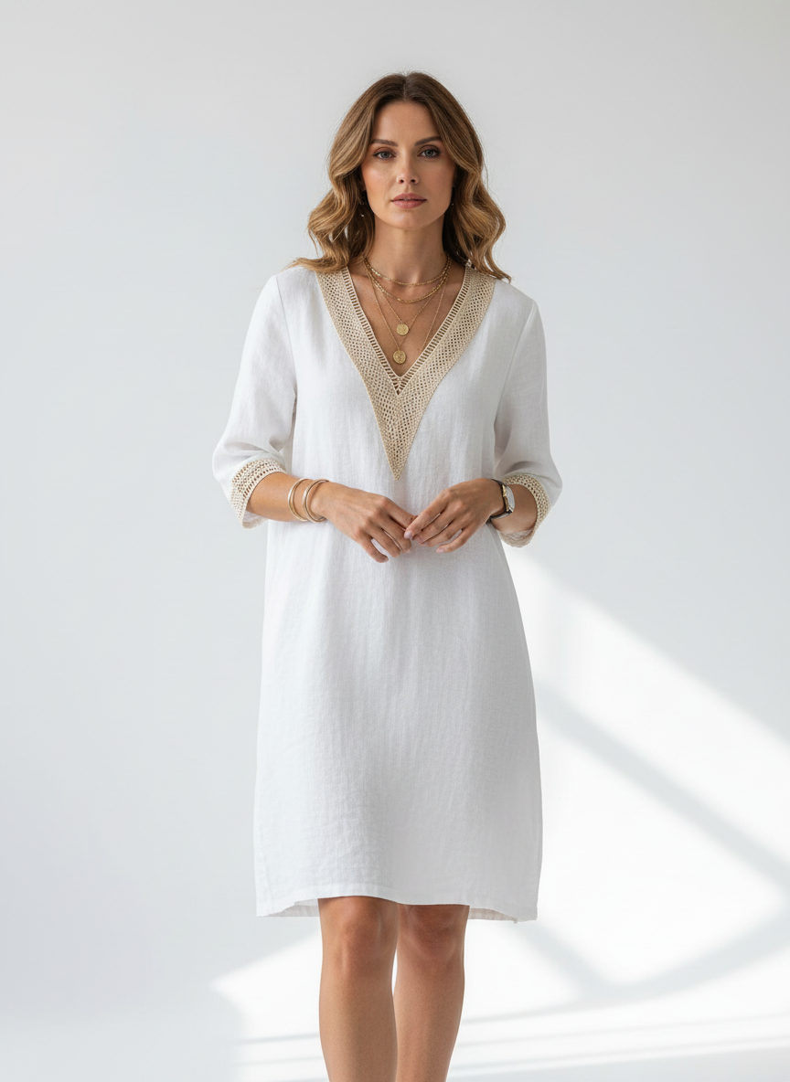Linen Lace Trim Dress – Marivela
