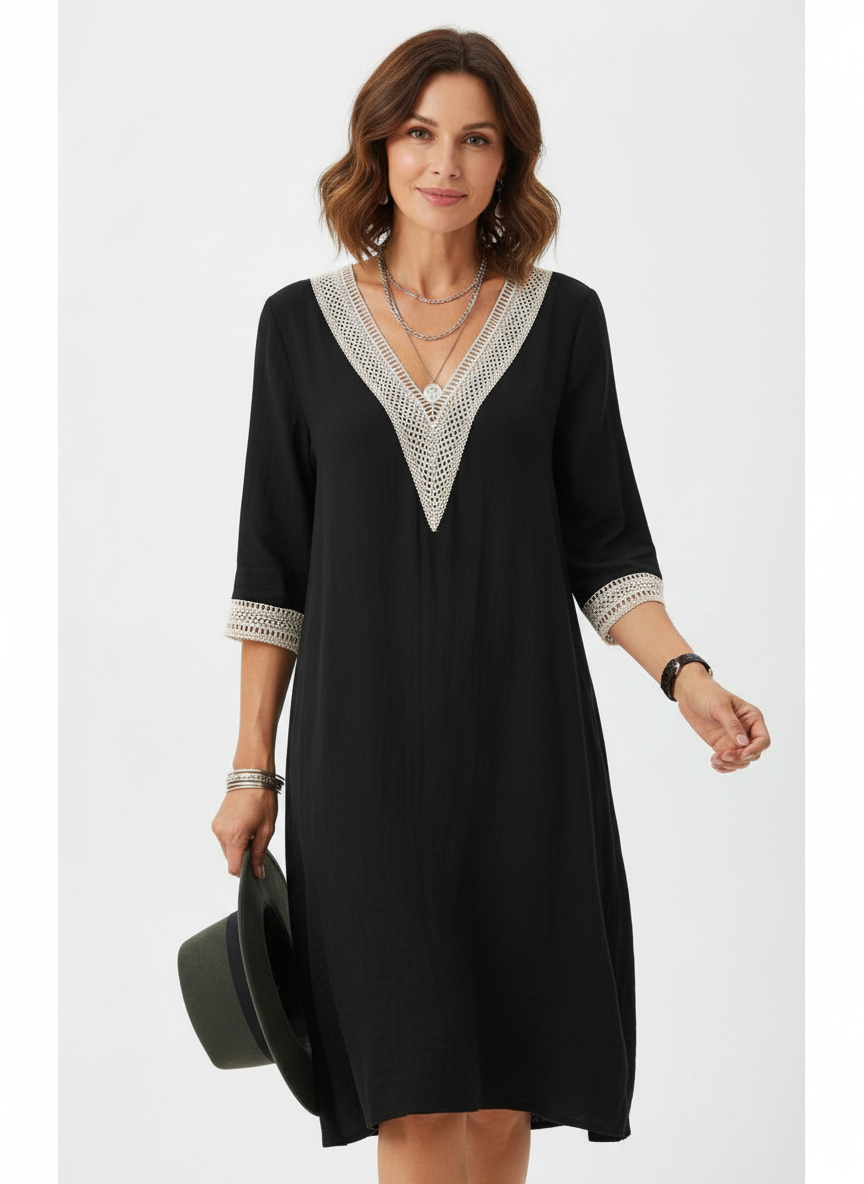 Linen Lace Trim Dress – Marivela