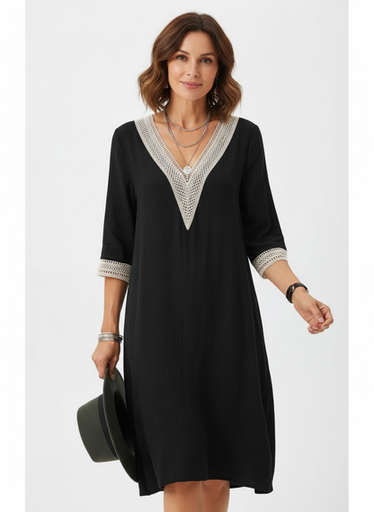 Linen Lace Trim Dress – Marivela