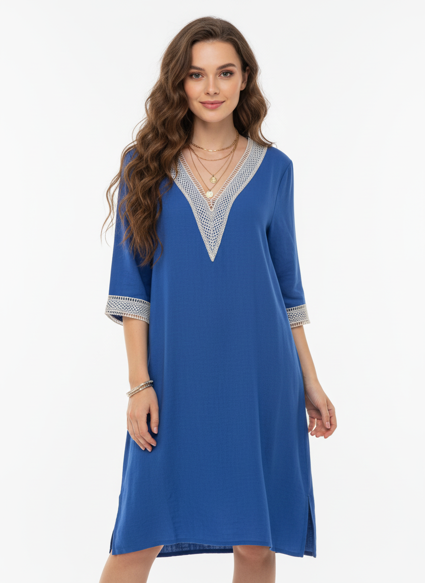 Linen Lace Trim Dress – Marivela