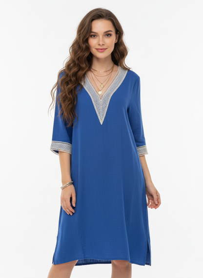 Linen Lace Trim Dress – Marivela
