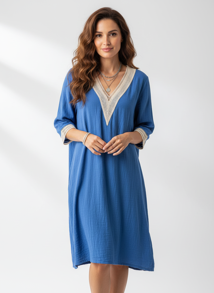 Linen Lace Trim Dress – Marivela