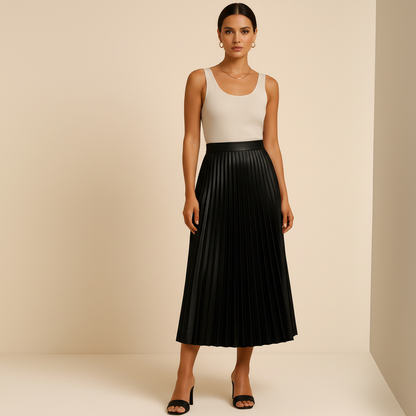 Satin Pleated High-Waist Skirt