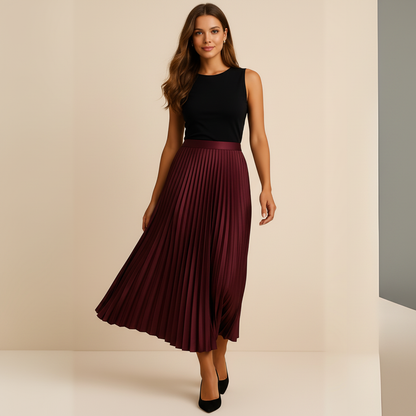 Satin Pleated High-Waist Skirt