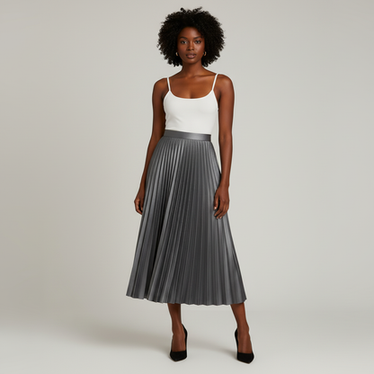 Satin Pleated High-Waist Skirt