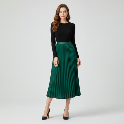 Satin Pleated High-Waist Skirt