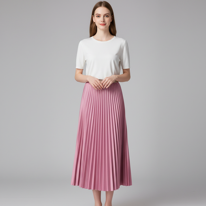 Satin Pleated High-Waist Skirt